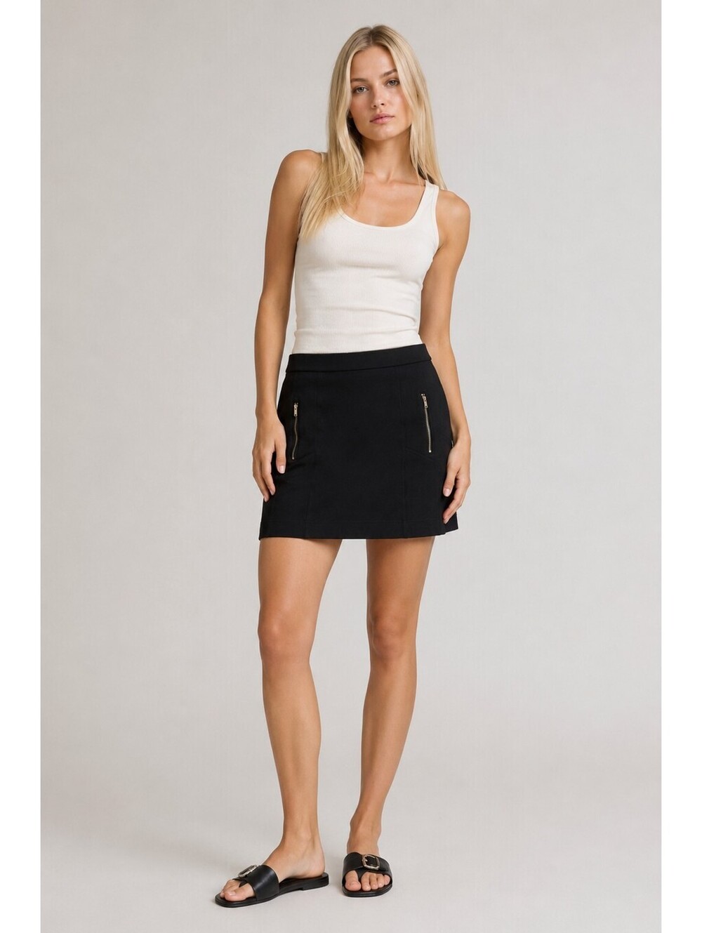 Marc by Marc Jacobs Black Ponte Mini Skirt Gold Zip Detail Size M